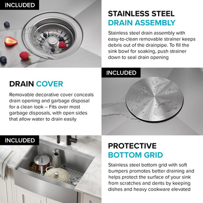 KRAUS Kore 24" Apron Front Workstation 16 Gauge Stainless Steel Single Bowl Kitchen Sink with Accessories - KWF210-24