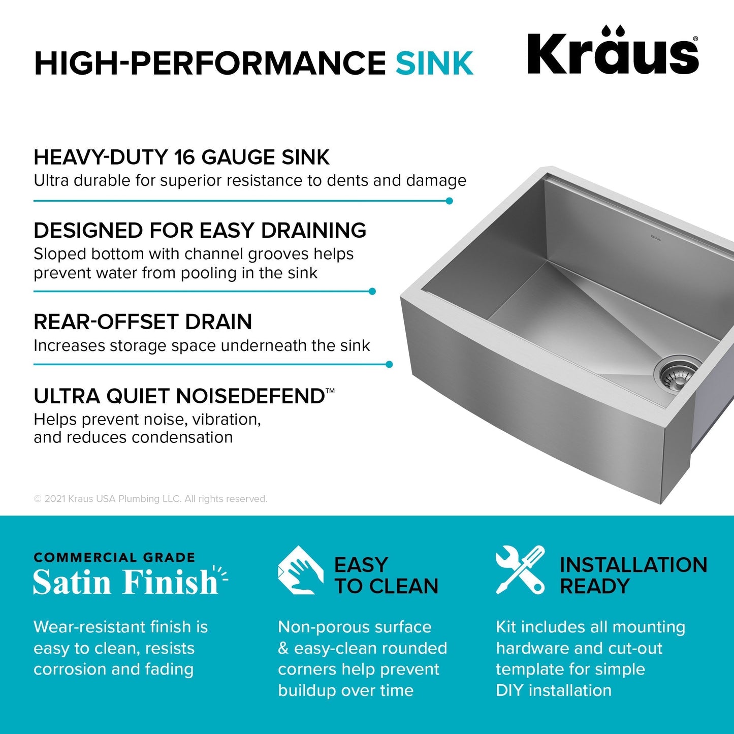 KRAUS Kore 24" Apron Front Workstation 16 Gauge Stainless Steel Single Bowl Kitchen Sink with Accessories - KWF210-24