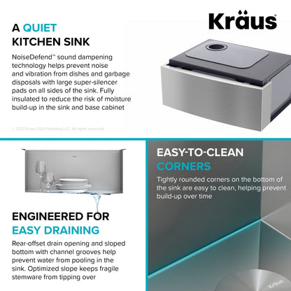 KRAUS Kore 24" Apron Front Workstation 16 Gauge Stainless Steel Single Bowl Kitchen Sink with Accessories - KWF210-24