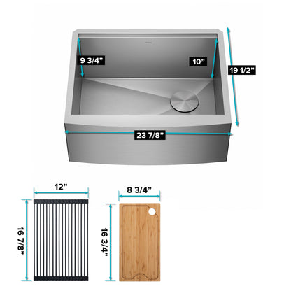 KRAUS Kore 24" Apron Front Workstation 16 Gauge Stainless Steel Single Bowl Kitchen Sink with Accessories - KWF210-24