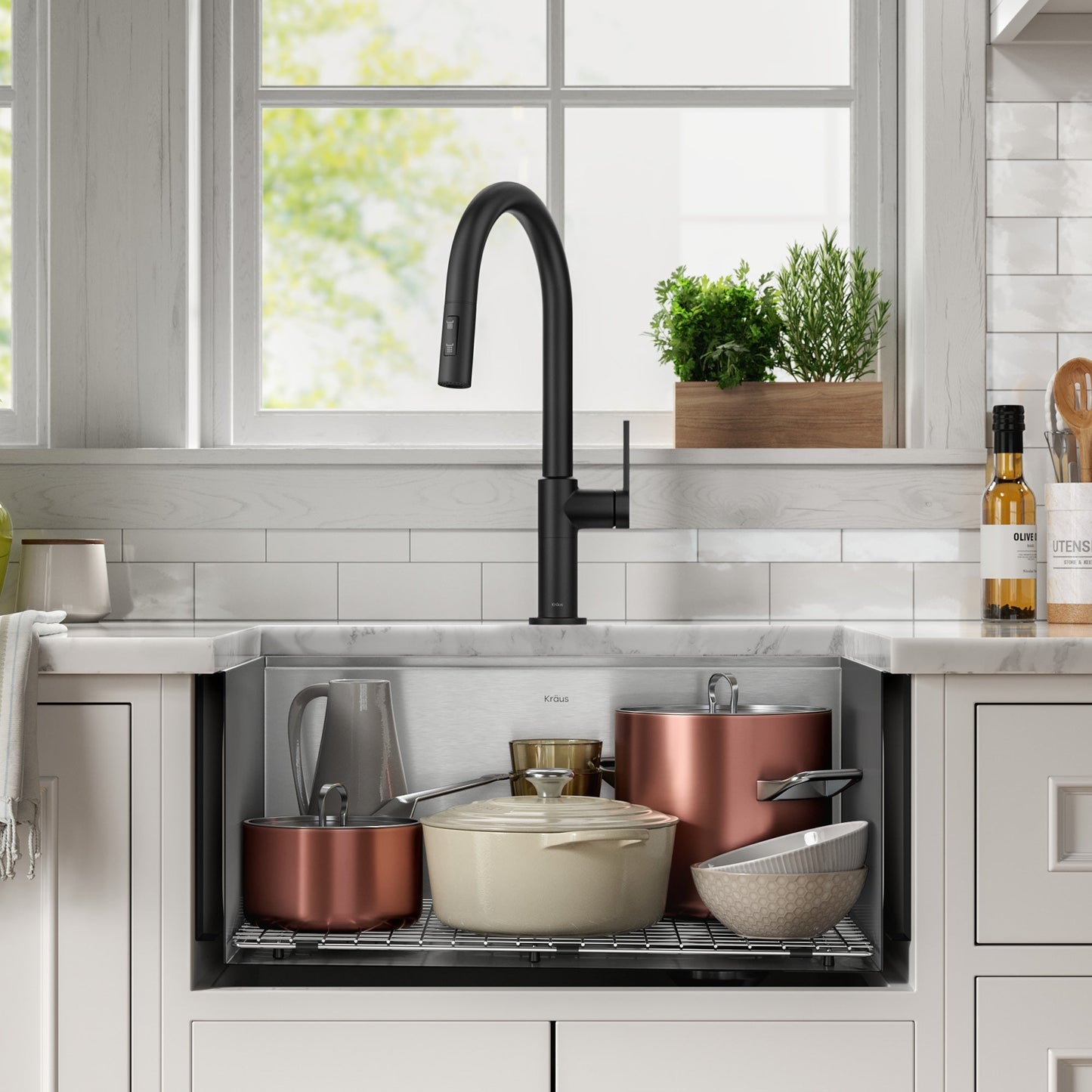 KRAUS Kore 24" Apron Front Workstation 16 Gauge Stainless Steel Single Bowl Kitchen Sink with Accessories - KWF210-24