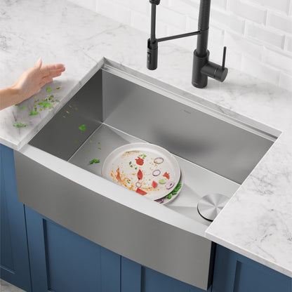 KRAUS Kore 24" Apron Front Workstation 16 Gauge Stainless Steel Single Bowl Kitchen Sink with Accessories - KWF210-24