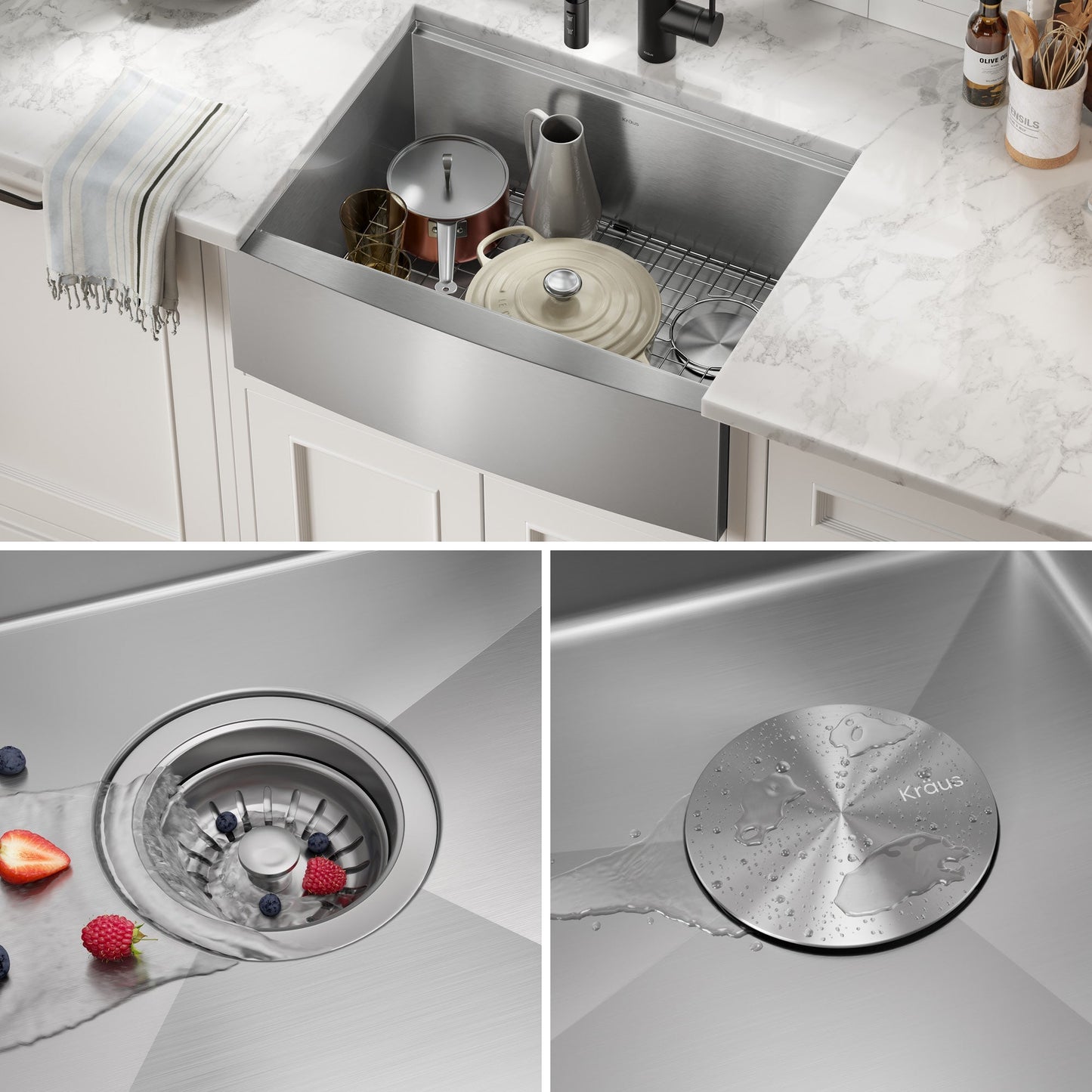 KRAUS Kore 24" Apron Front Workstation 16 Gauge Stainless Steel Single Bowl Kitchen Sink with Accessories - KWF210-24