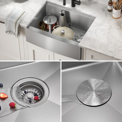 KRAUS Kore 24" Apron Front Workstation 16 Gauge Stainless Steel Single Bowl Kitchen Sink with Accessories - KWF210-24