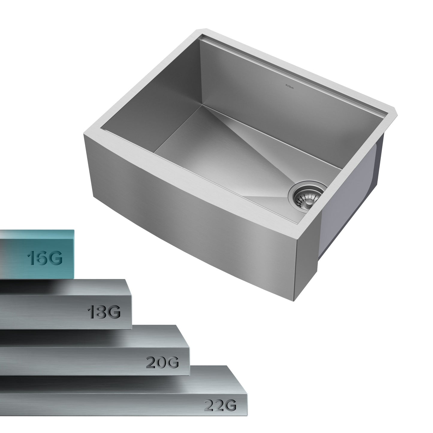 KRAUS Kore 24" Apron Front Workstation 16 Gauge Stainless Steel Single Bowl Kitchen Sink with Accessories - KWF210-24