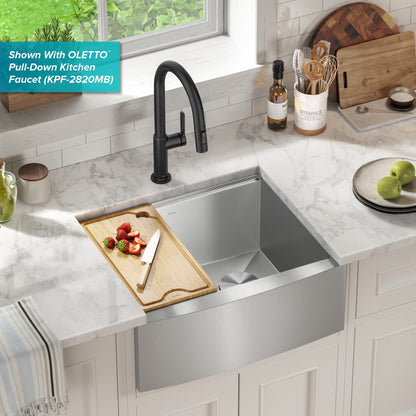 KRAUS Kore 24" Apron Front Workstation 16 Gauge Stainless Steel Single Bowl Kitchen Sink with Accessories - KWF210-24