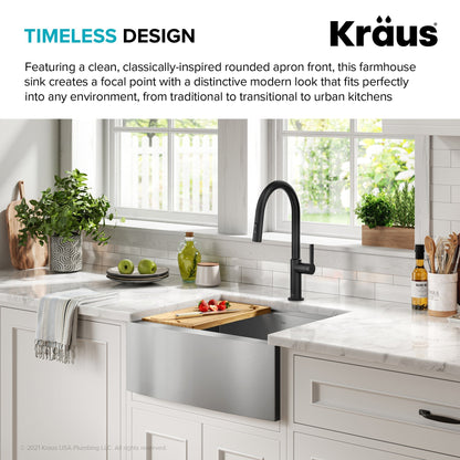 KRAUS Kore 24" Apron Front Workstation 16 Gauge Stainless Steel Single Bowl Kitchen Sink with Accessories - KWF210-24