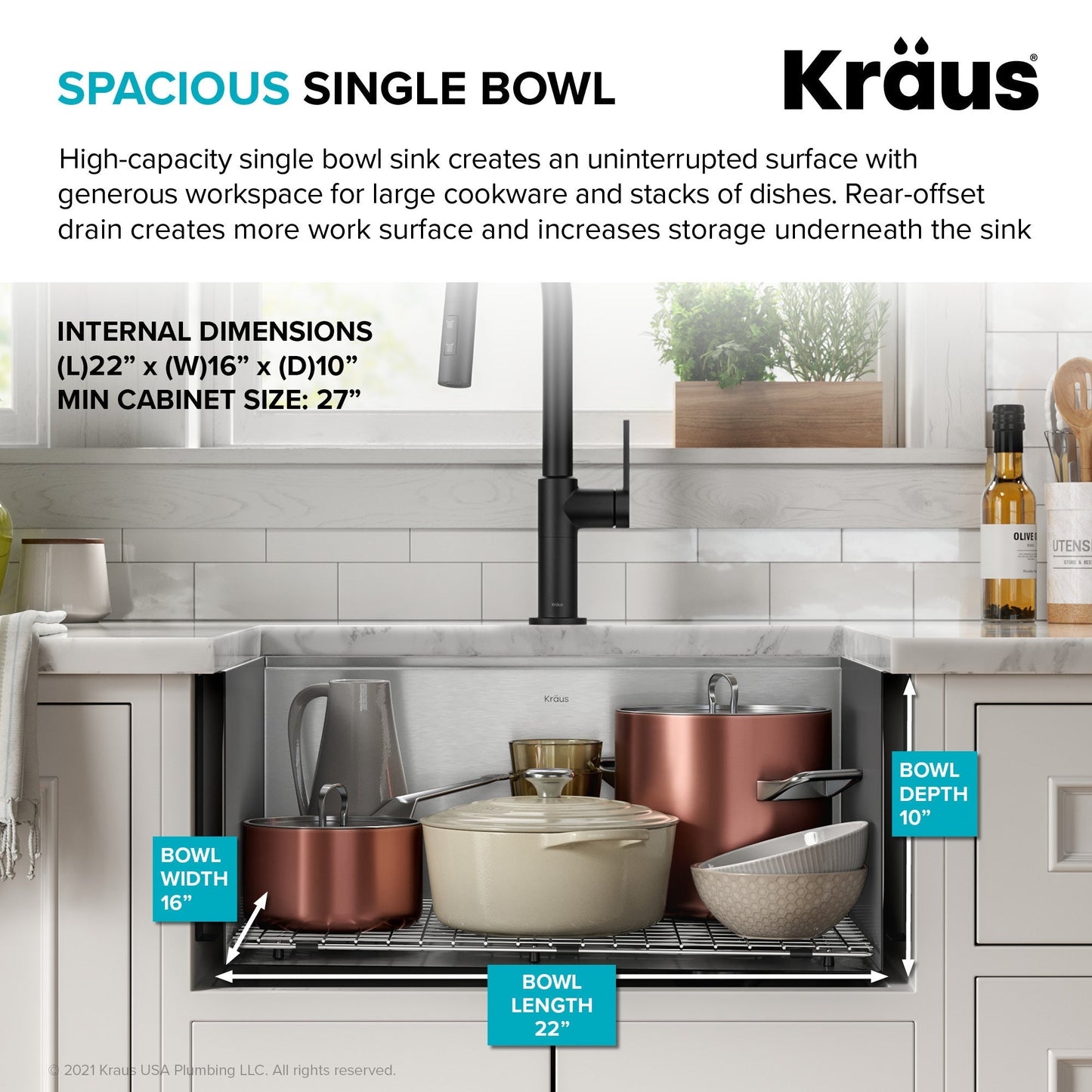 KRAUS Kore 24" Apron Front Workstation 16 Gauge Stainless Steel Single Bowl Kitchen Sink with Accessories - KWF210-24