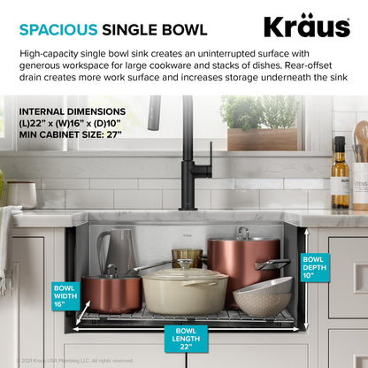 KRAUS Kore 24" Apron Front Workstation 16 Gauge Stainless Steel Single Bowl Kitchen Sink with Accessories - KWF210-24