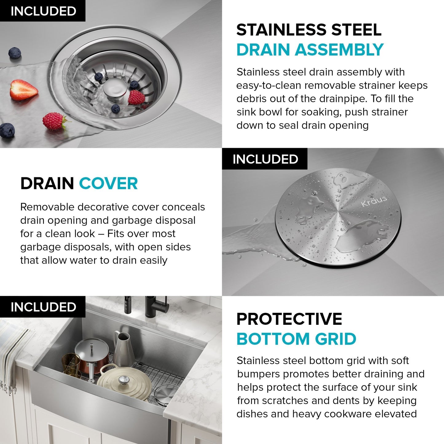 KRAUS Kore 27" Apron Front Workstation 16 Gauge Stainless Steel Kitchen Sink - KWF210-27