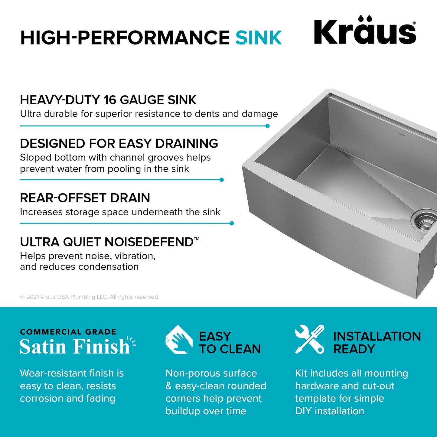 KRAUS Kore 27" Apron Front Workstation 16 Gauge Stainless Steel Kitchen Sink - KWF210-27