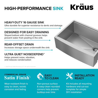 KRAUS Kore 27" Apron Front Workstation 16 Gauge Stainless Steel Kitchen Sink - KWF210-27