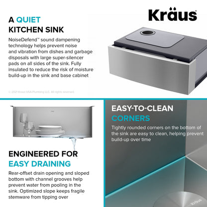 KRAUS Kore 27" Apron Front Workstation 16 Gauge Stainless Steel Kitchen Sink - KWF210-27