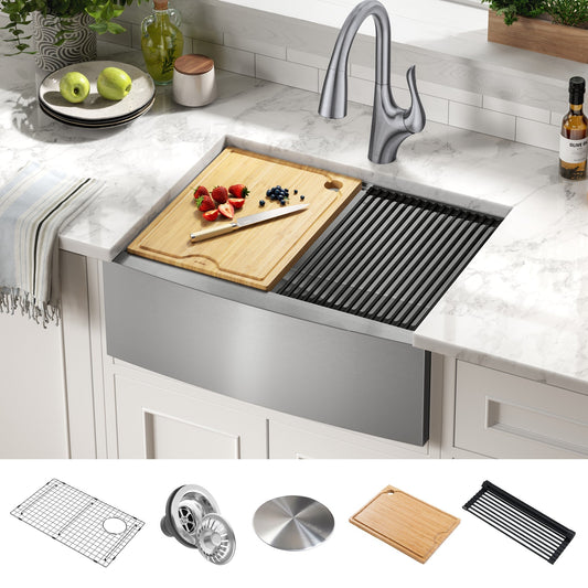 KRAUS Kore 27" Apron Front Workstation 16 Gauge Stainless Steel Kitchen Sink - KWF210-27