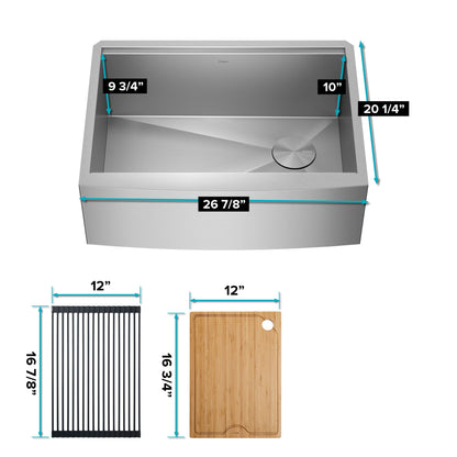 KRAUS Kore 27" Apron Front Workstation 16 Gauge Stainless Steel Kitchen Sink - KWF210-27