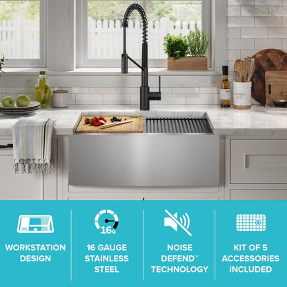 KRAUS Kore 27" Apron Front Workstation 16 Gauge Stainless Steel Kitchen Sink - KWF210-27