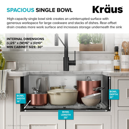 KRAUS Kore 27" Apron Front Workstation 16 Gauge Stainless Steel Kitchen Sink - KWF210-27