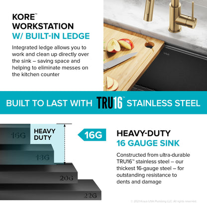 KRAUS Kore 27" Apron Front Workstation 16 Gauge Stainless Steel Kitchen Sink in PVD Gunmetal Finish - KWF210-27-PGM