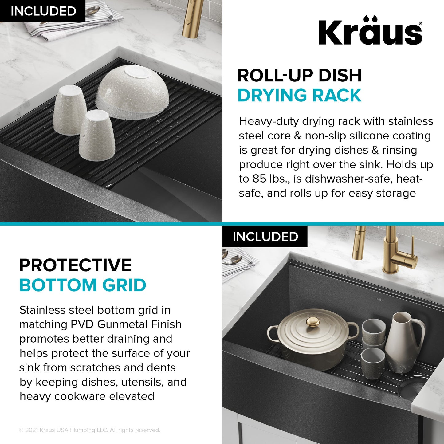 KRAUS Kore 27" Apron Front Workstation 16 Gauge Stainless Steel Kitchen Sink in PVD Gunmetal Finish - KWF210-27-PGM