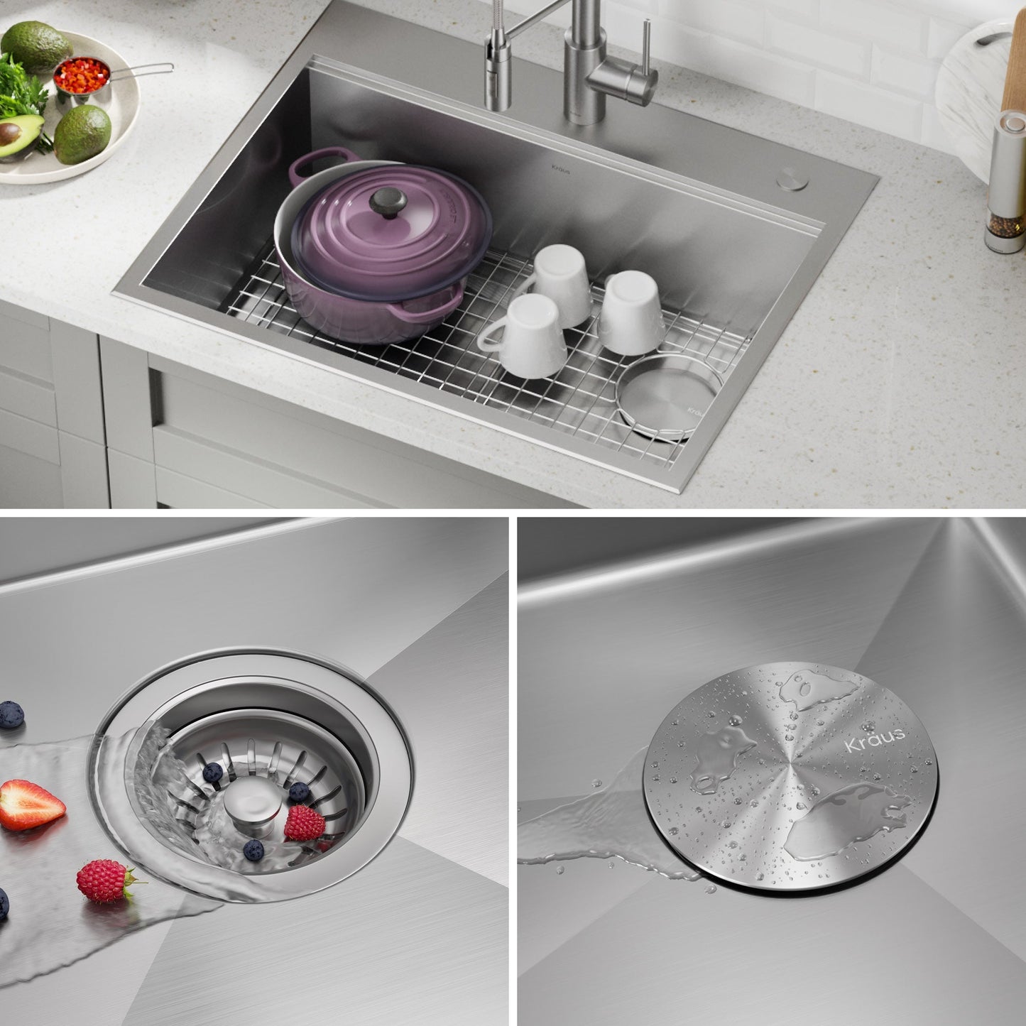KRAUS Kore 28" Drop-In Workstation 16 Gauge Stainless Steel Single Bowl Kitchen Sink with Accessories - KWT310-28