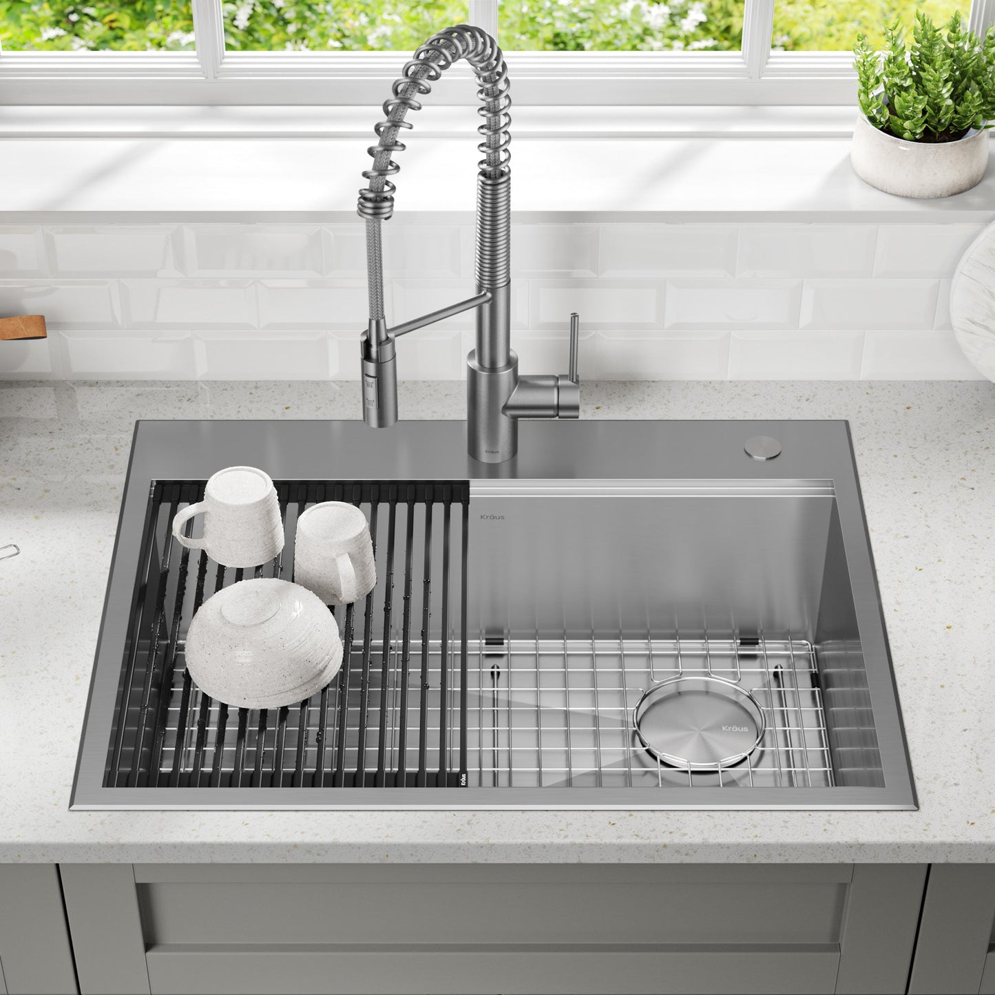 KRAUS Kore 28" Drop-In Workstation 16 Gauge Stainless Steel Single Bowl Kitchen Sink with Accessories - KWT310-28