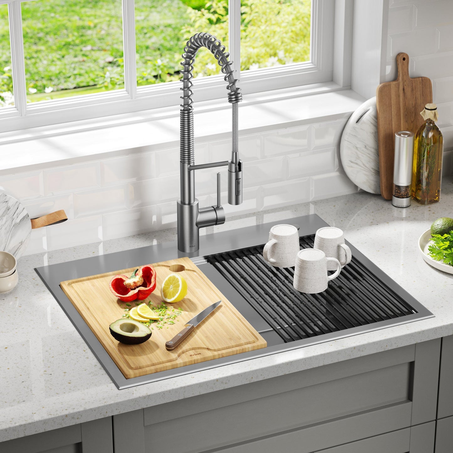 KRAUS Kore 28" Drop-In Workstation 16 Gauge Stainless Steel Single Bowl Kitchen Sink with Accessories - KWT310-28