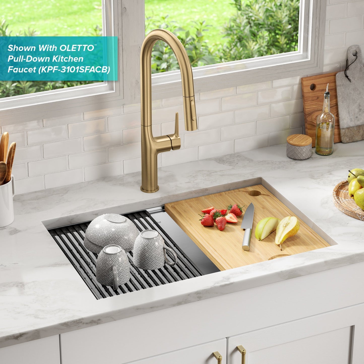 KRAUS Kore 28" Undermount Workstation 16 Gauge Stainless Steel Single Bowl Kitchen Sink with Accessories - KWU110-28
