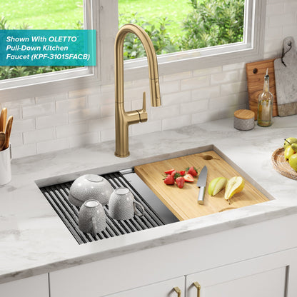 KRAUS Kore 28" Undermount Workstation 16 Gauge Stainless Steel Single Bowl Kitchen Sink with Accessories - KWU110-28