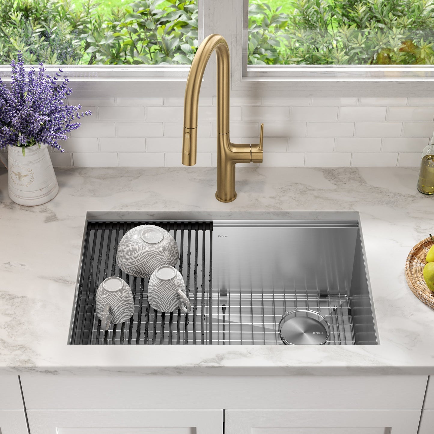 KRAUS Kore 28" Undermount Workstation 16 Gauge Stainless Steel Single Bowl Kitchen Sink with Accessories - KWU110-28