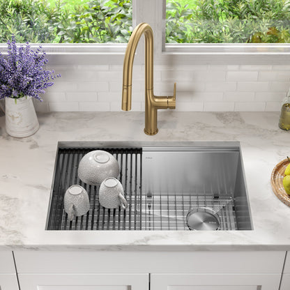 KRAUS Kore 28" Undermount Workstation 16 Gauge Stainless Steel Single Bowl Kitchen Sink with Accessories - KWU110-28