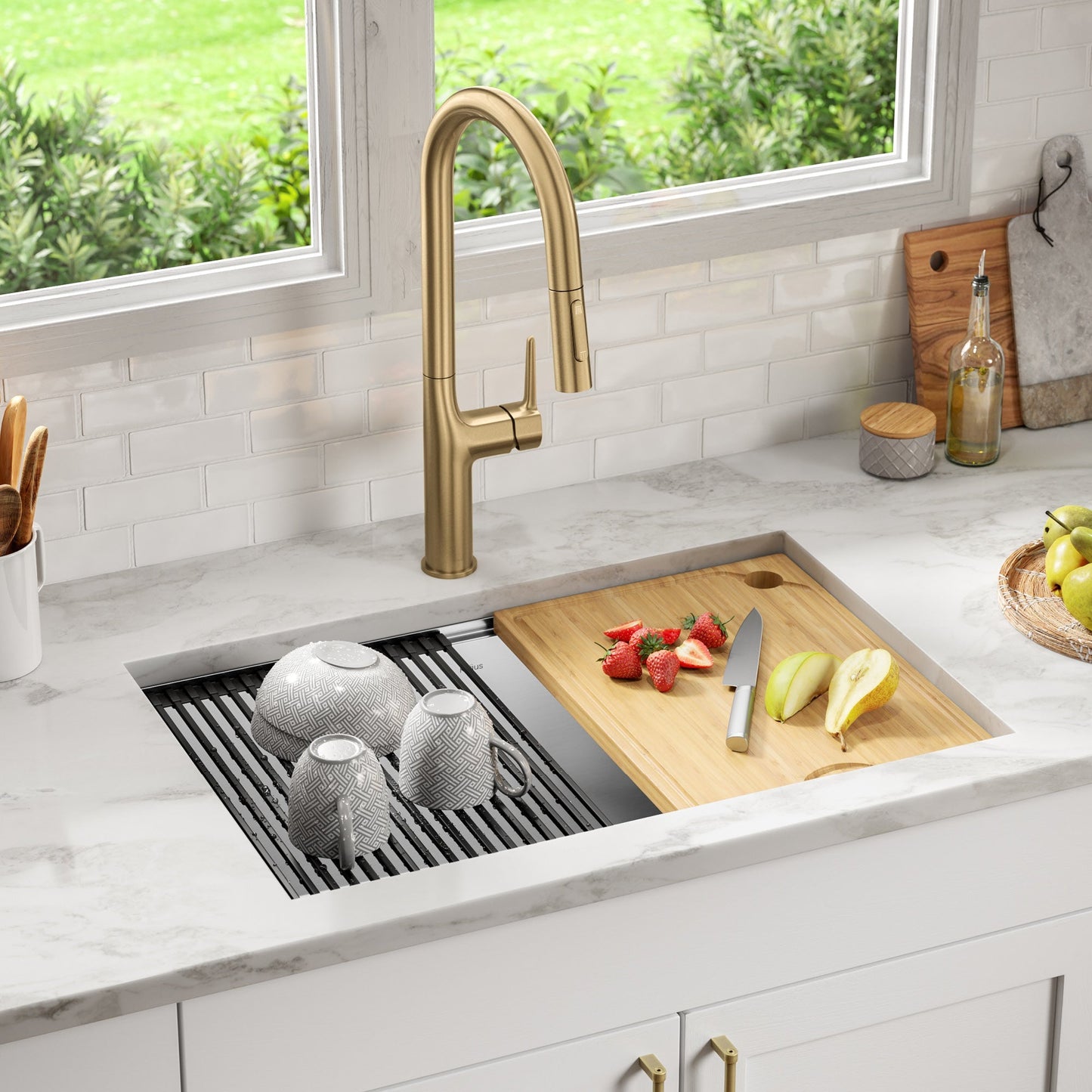 KRAUS Kore 28" Undermount Workstation 16 Gauge Stainless Steel Single Bowl Kitchen Sink with Accessories - KWU110-28