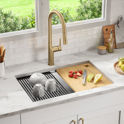 KRAUS Kore 28" Undermount Workstation 16 Gauge Stainless Steel Single Bowl Kitchen Sink with Accessories - KWU110-28