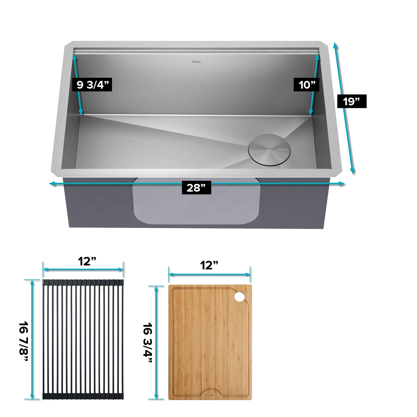 KRAUS Kore 28" Undermount Workstation 16 Gauge Stainless Steel Single Bowl Kitchen Sink with Accessories - KWU110-28