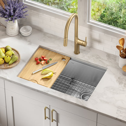 KRAUS Kore 28" Undermount Workstation 16 Gauge Stainless Steel Single Bowl Kitchen Sink with Accessories - KWU110-28