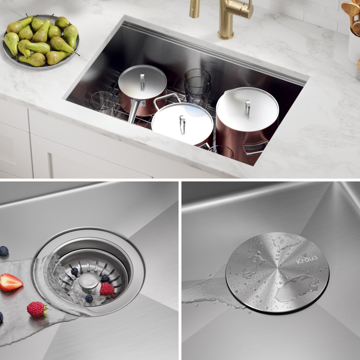 KRAUS Kore 28" Undermount Workstation 16 Gauge Stainless Steel Single Bowl Kitchen Sink with Accessories - KWU110-28
