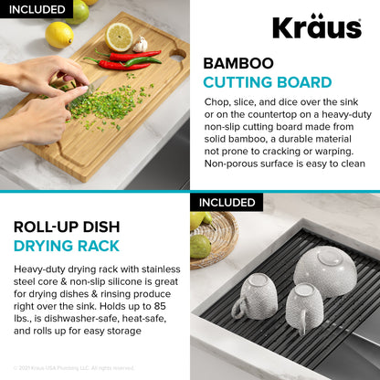 KRAUS Kore 28" Undermount Workstation 16 Gauge Stainless Steel Single Bowl Kitchen Sink with Accessories - KWU110-28