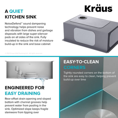KRAUS Kore 28" Undermount Workstation 16 Gauge Stainless Steel Single Bowl Kitchen Sink with Accessories - KWU110-28