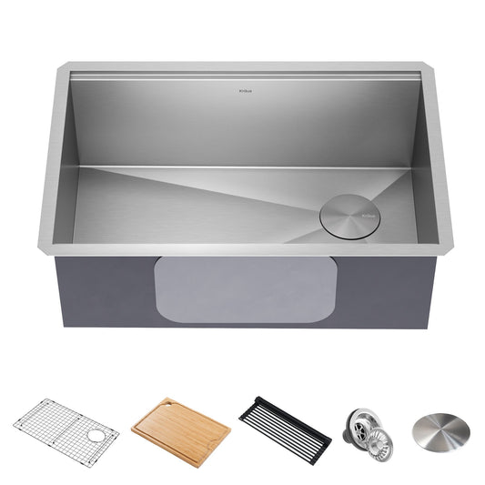 KRAUS Kore 28" Undermount Workstation 16 Gauge Stainless Steel Single Bowl Kitchen Sink with Accessories - KWU110-28