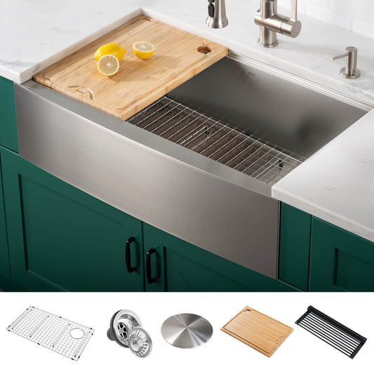KRAUS Kore 30" 16 Gauge Farmhouse Workstation Kitchen Sink - KWF210-30