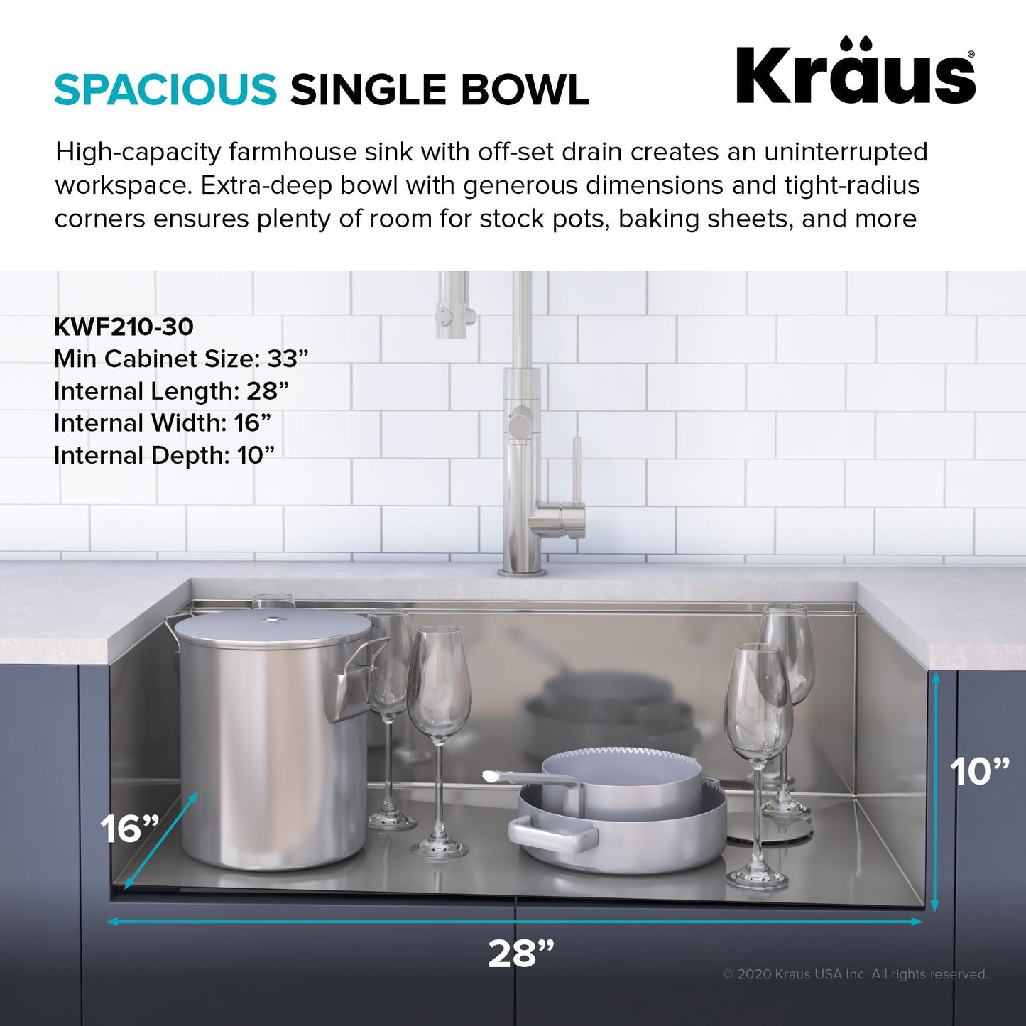 KRAUS Kore 30" 16 Gauge Farmhouse Workstation Kitchen Sink - KWF210-30