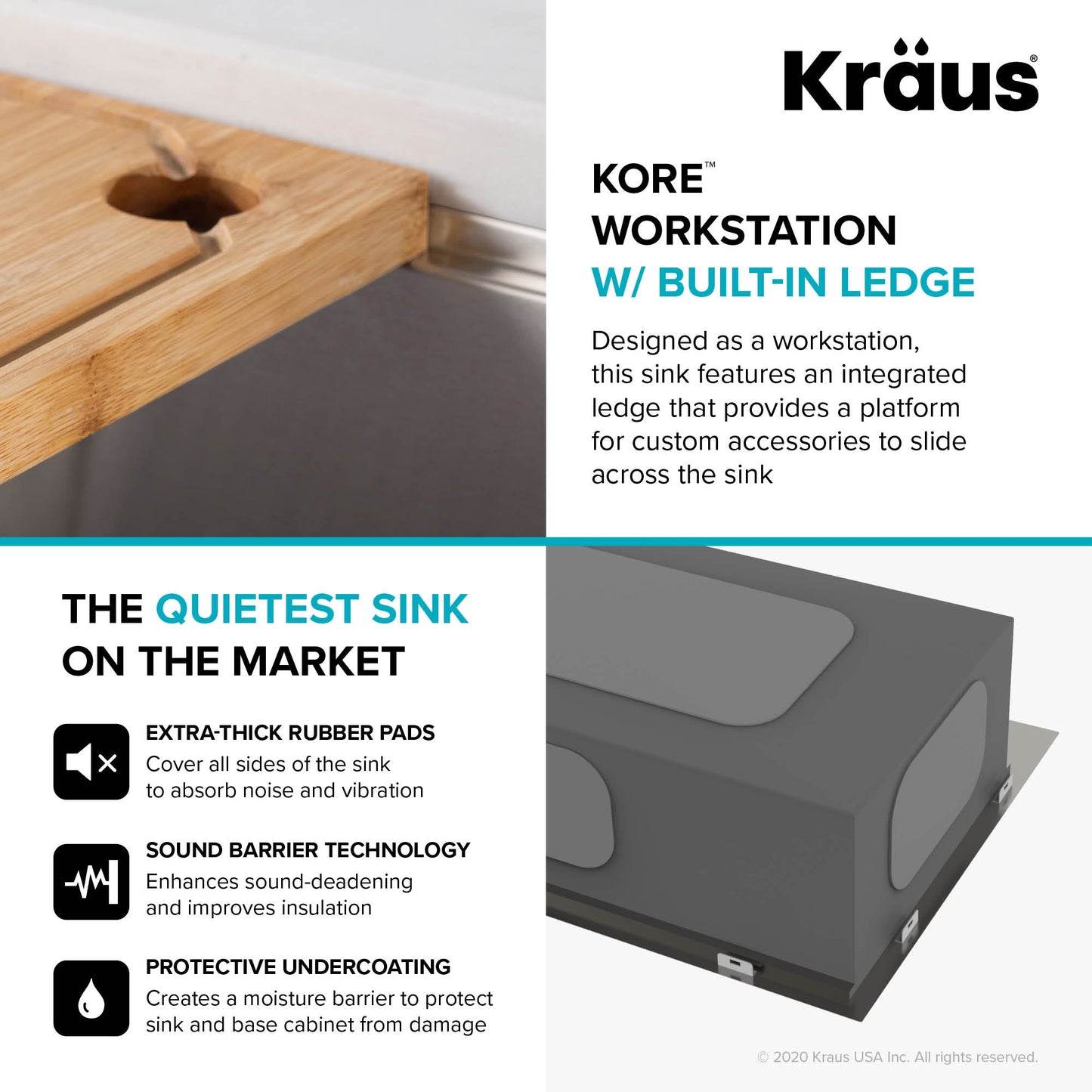 KRAUS Kore 30" 16 Gauge Farmhouse Workstation Kitchen Sink - KWF210-30