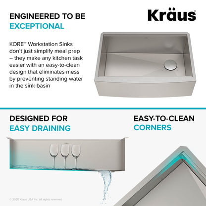 KRAUS Kore 30" 16 Gauge Farmhouse Workstation Kitchen Sink - KWF210-30