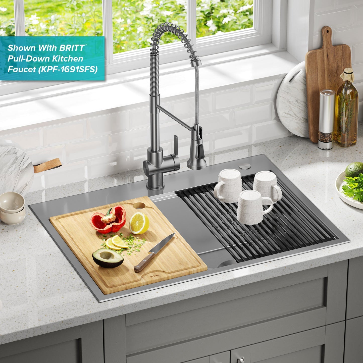 KRAUS Kore 30" Double Bowl Drop-In Workstation 16 Gauge Stainless Steel Kitchen Sink with Accessories - KWT302-30