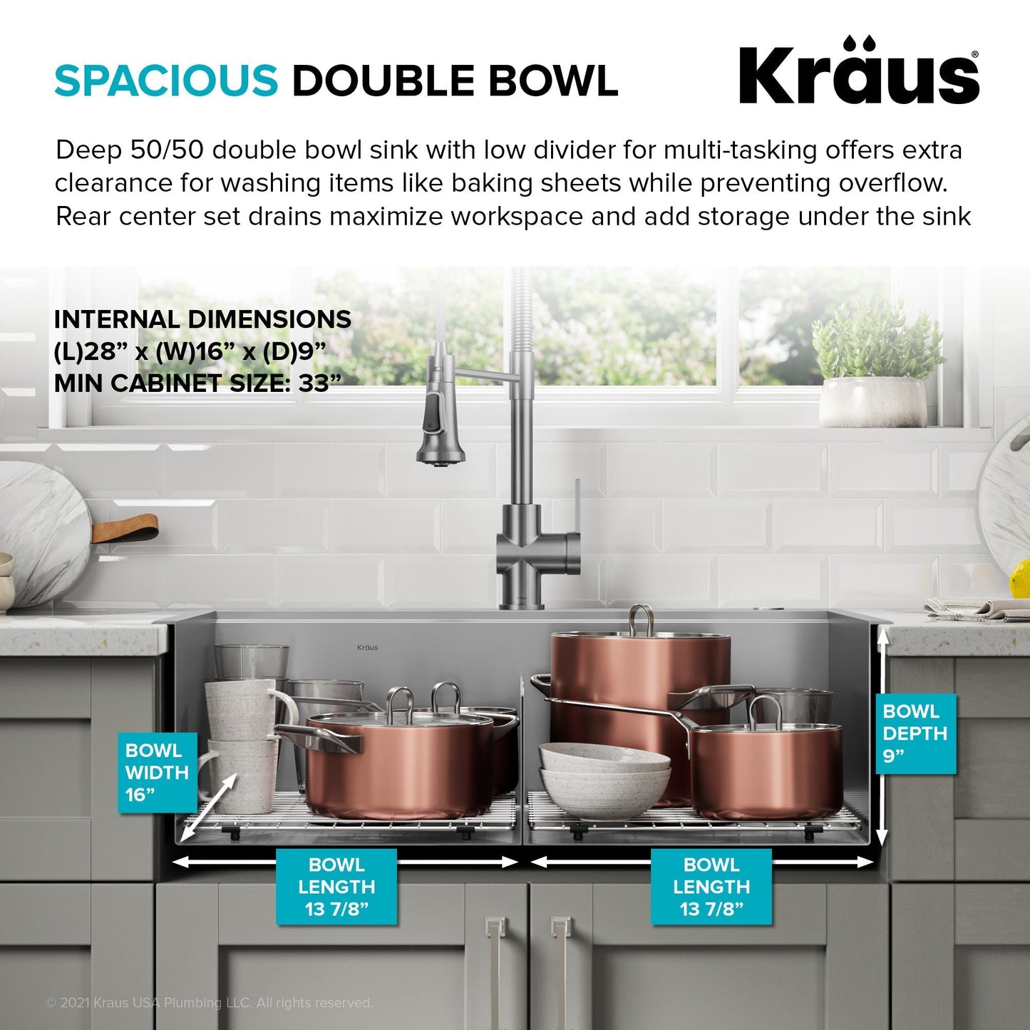 KRAUS Kore 30" Double Bowl Drop-In Workstation 16 Gauge Stainless Steel Kitchen Sink with Accessories - KWT302-30