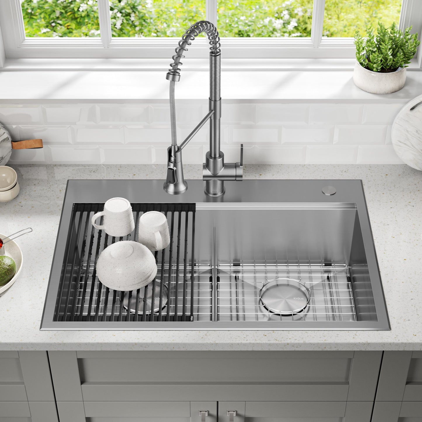 KRAUS Kore 30" Double Bowl Drop-In Workstation 16 Gauge Stainless Steel Kitchen Sink with Accessories - KWT302-30
