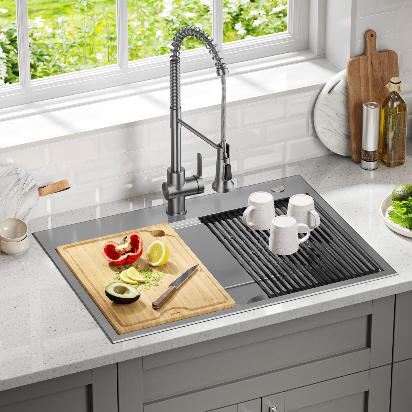 KRAUS Kore 30" Double Bowl Drop-In Workstation 16 Gauge Stainless Steel Kitchen Sink with Accessories - KWT302-30