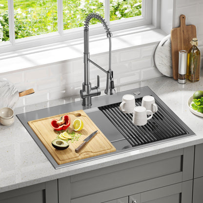 KRAUS Kore 30" Double Bowl Drop-In Workstation 16 Gauge Stainless Steel Kitchen Sink with Accessories - KWT302-30