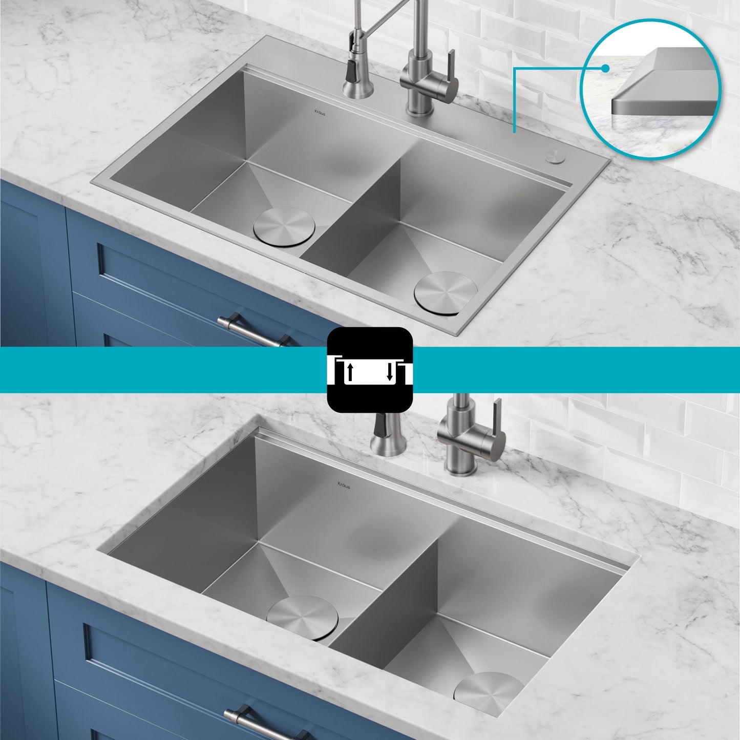 KRAUS Kore 30" Double Bowl Drop-In Workstation 16 Gauge Stainless Steel Kitchen Sink with Accessories - KWT302-30