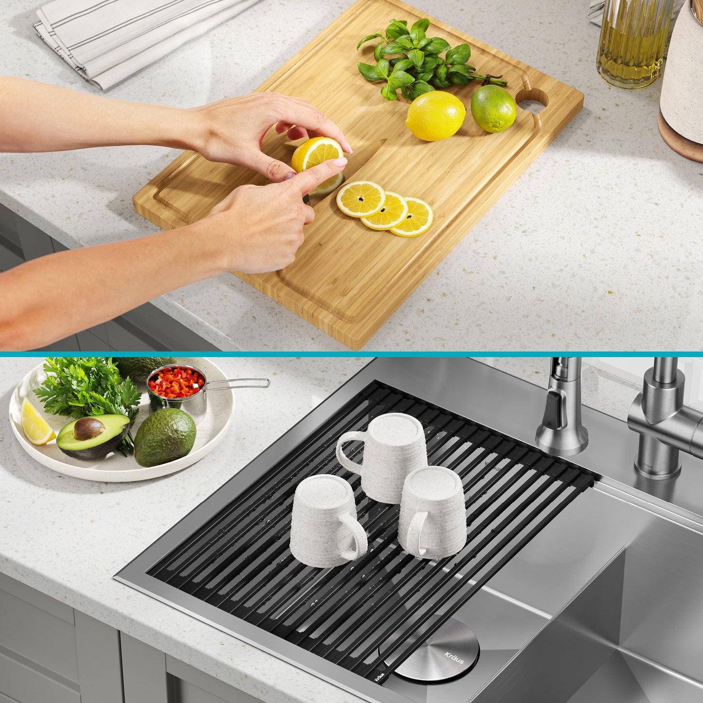 KRAUS Kore 30" Double Bowl Drop-In Workstation 16 Gauge Stainless Steel Kitchen Sink with Accessories - KWT302-30