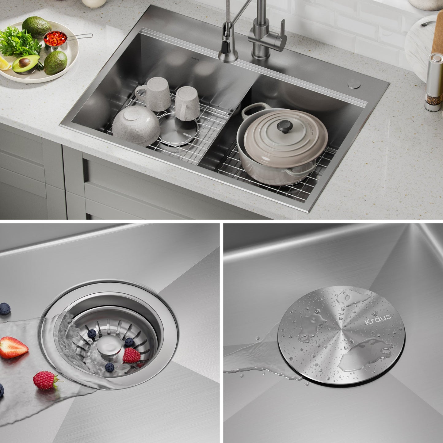 KRAUS Kore 30" Double Bowl Drop-In Workstation 16 Gauge Stainless Steel Kitchen Sink with Accessories - KWT302-30